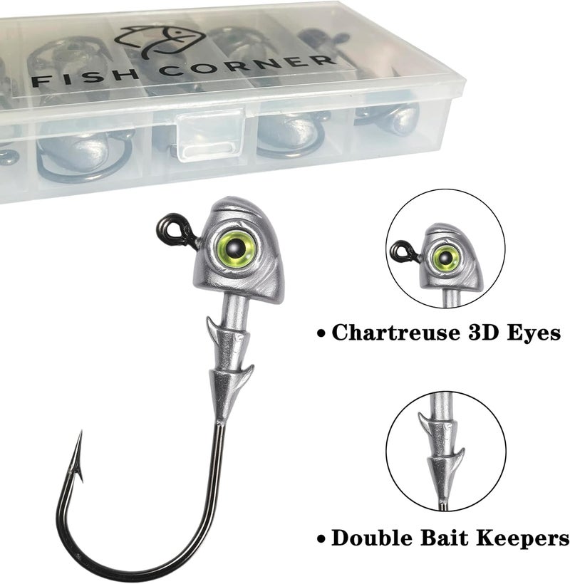 FISHCORNER Swimbait Jig Heads Fishing Jigs Swim Bait Jighead with Two Bait Keepers and 3D Eyes 1/8 3/16 1/4 3/8 1/2oz Jigheads Freshwater Saltwater Fishing - Image 5